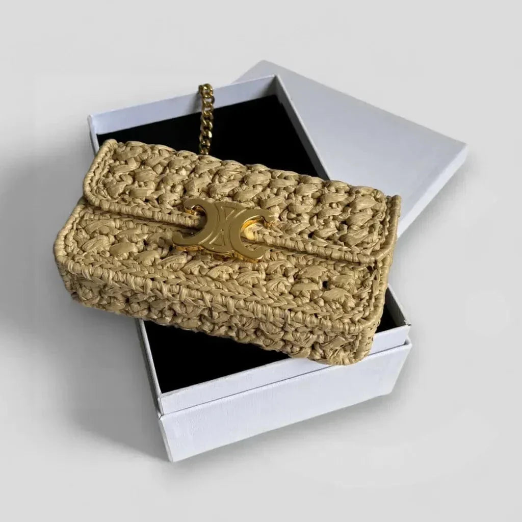 Céline – Claude Shoulder Bag With Raffia-Effect Chain