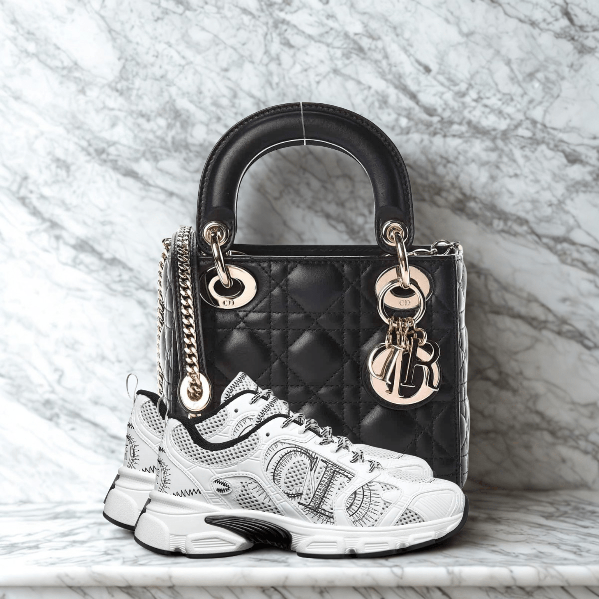 Dior – Set: Mini Lady Dior bag In Black & Dior Chrono Sneakers