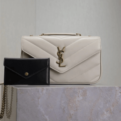 Saint Laurent Loulou Small Matelassé Lambskin Bag in White