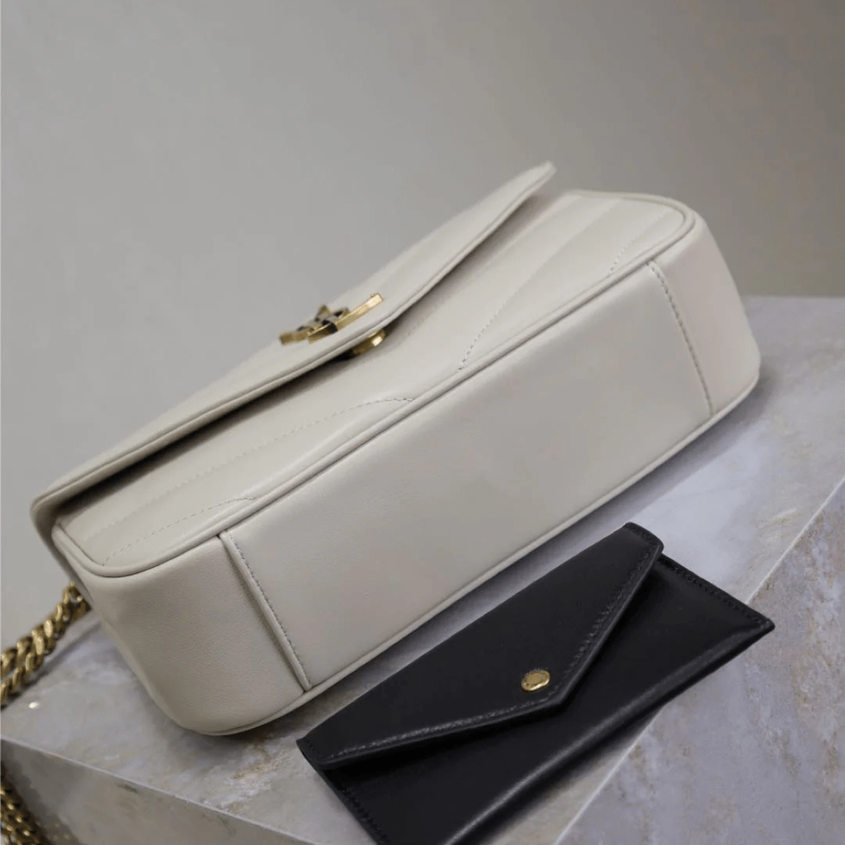 Saint Laurent Loulou Small Matelassé Lambskin Bag in White