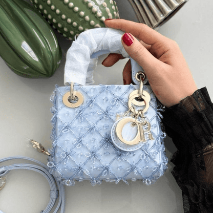 Lady Dior Micro - bag embroidered in blue