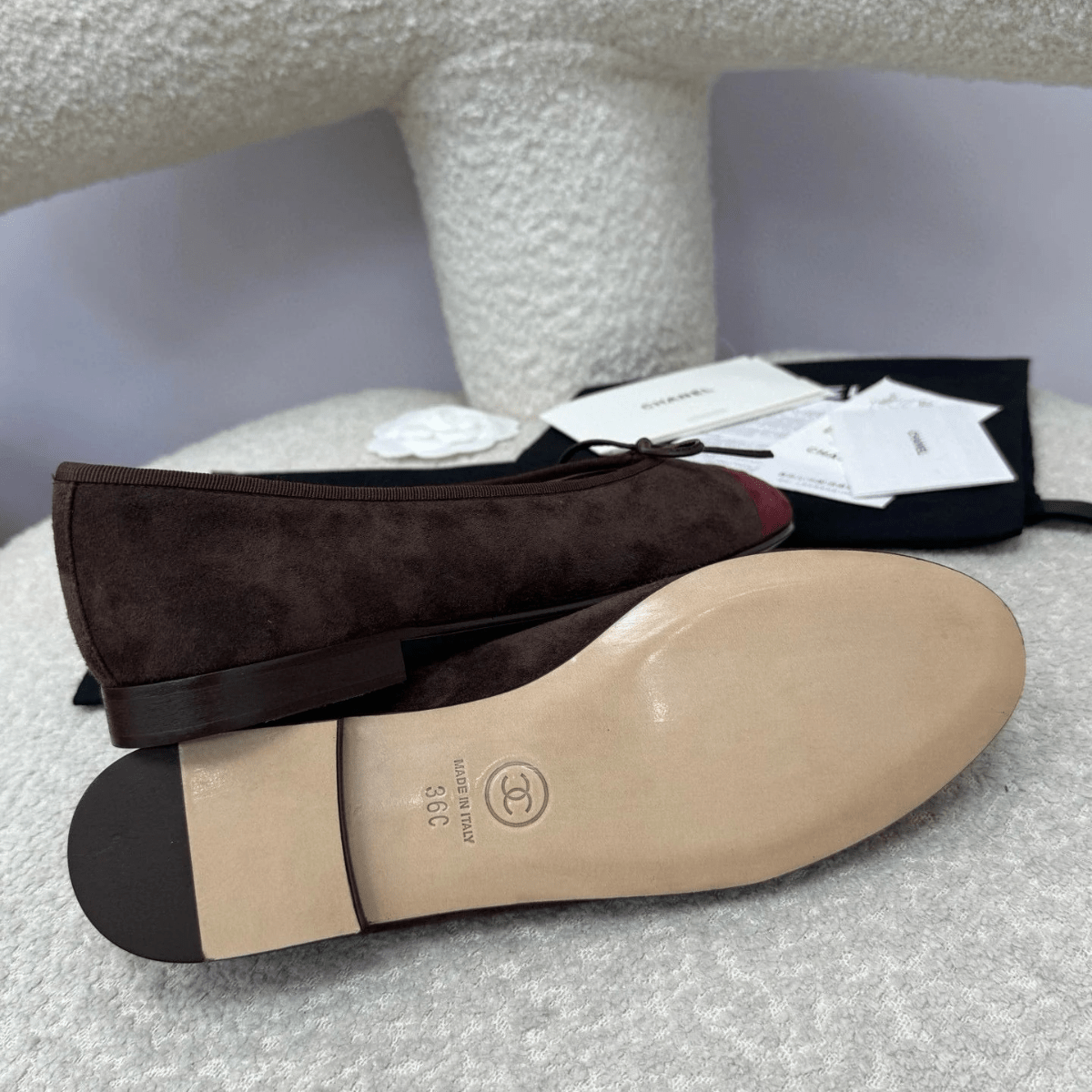Chanel 25A Ballerinas – Dark Red Chocolate Suede