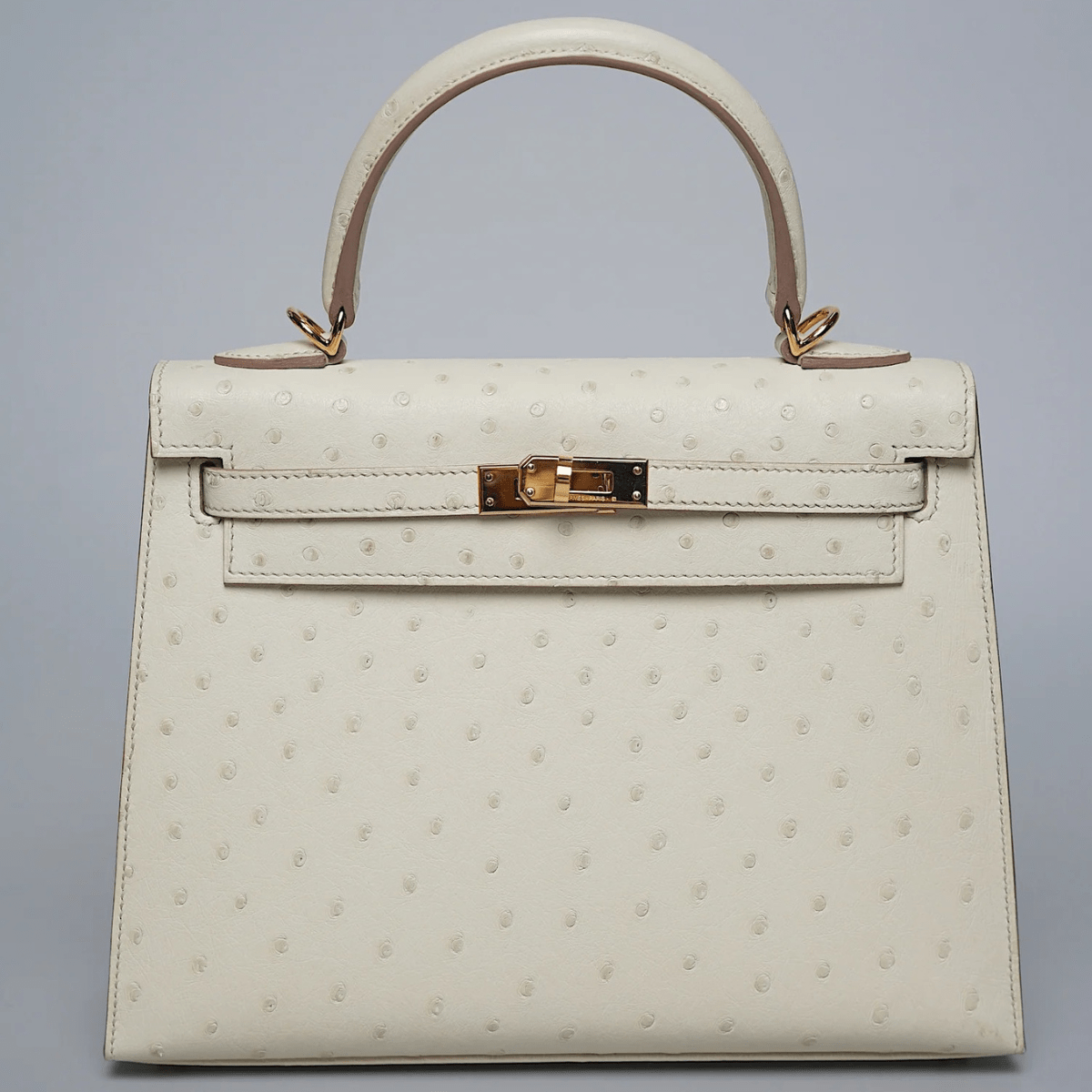 Hermès Kelly 25 In Concrete Ostrich Leather With Gold Hardware