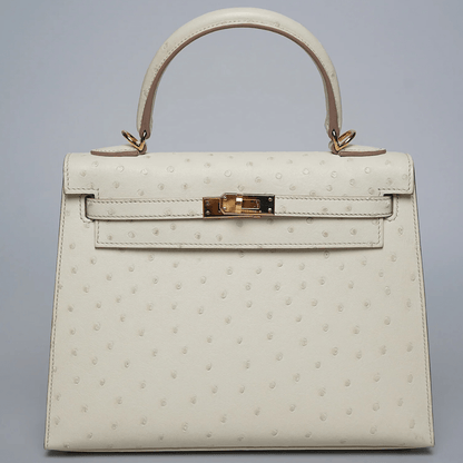 Hermès Kelly 25 In Concrete Ostrich Leather With Gold Hardware
