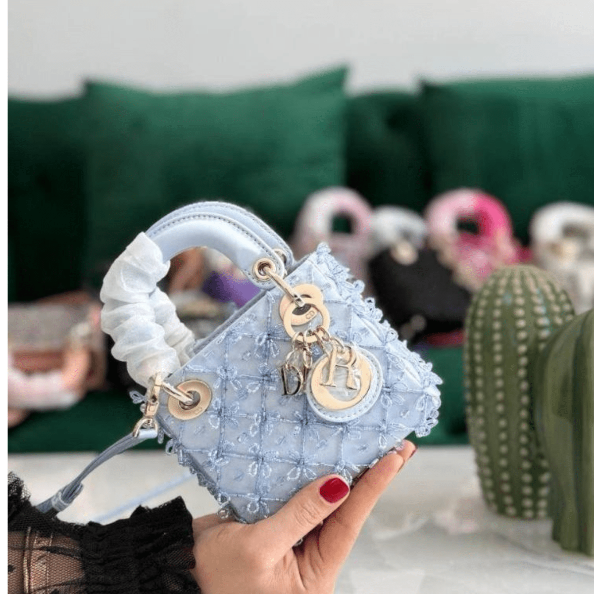 Lady Dior Micro - bag embroidered in blue