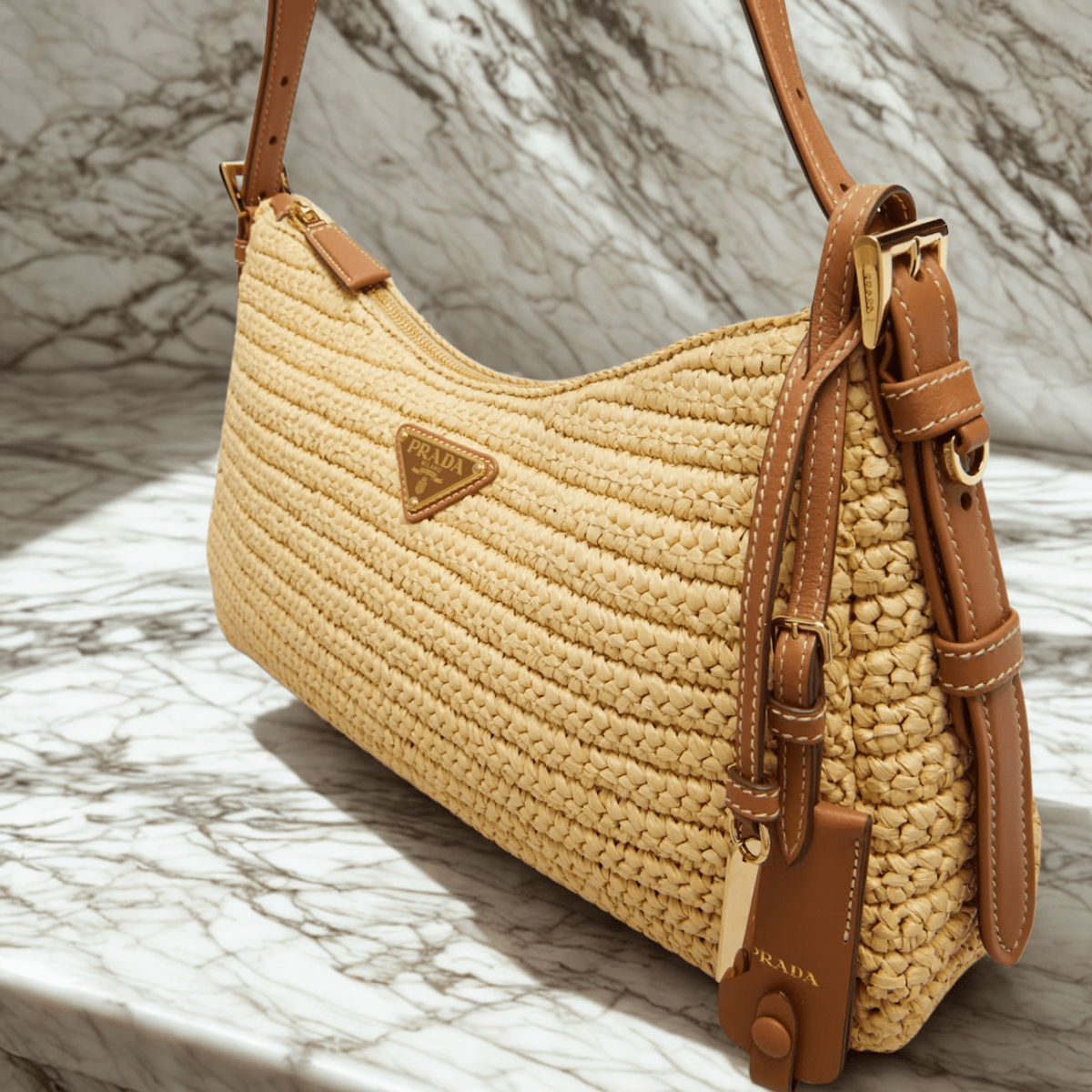 Prada – Aimée bag in crochet look and leather (Large)
