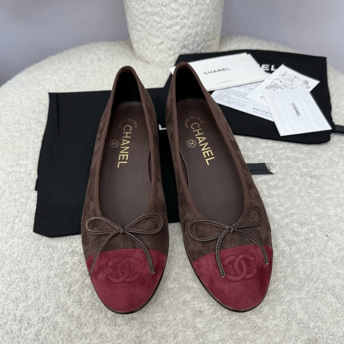 Chanel 25A Ballerinas – Dark Red Chocolate Suede