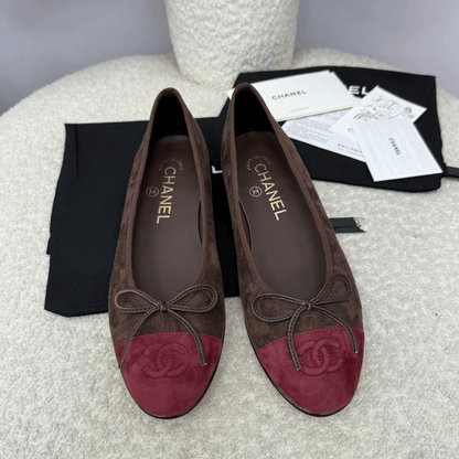 Chanel 25A Ballerinas – Dark Red Chocolate Suede
