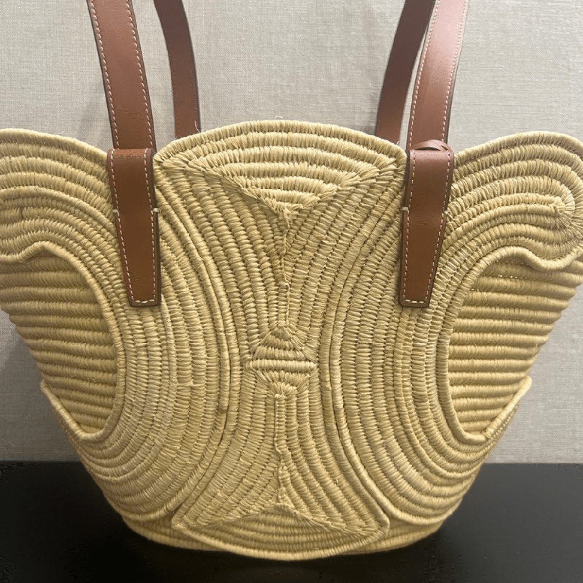 Céline Classic Small Basket with Braided Triomphe in Raffia and Calfskin