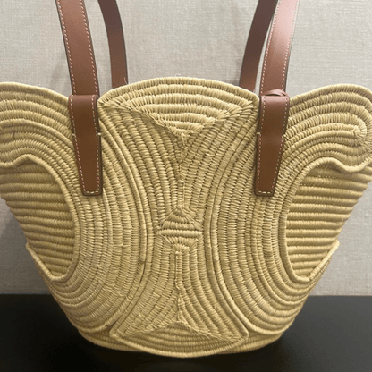 Céline Classic Small Basket with Braided Triomphe in Raffia and Calfskin