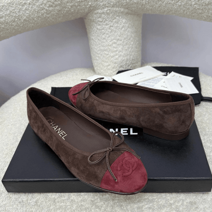Chanel 25A Ballerinas – Dark Red Chocolate Suede