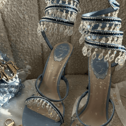 Lady Dior Micro Blue & René Caovilla Crystal Sandals Set