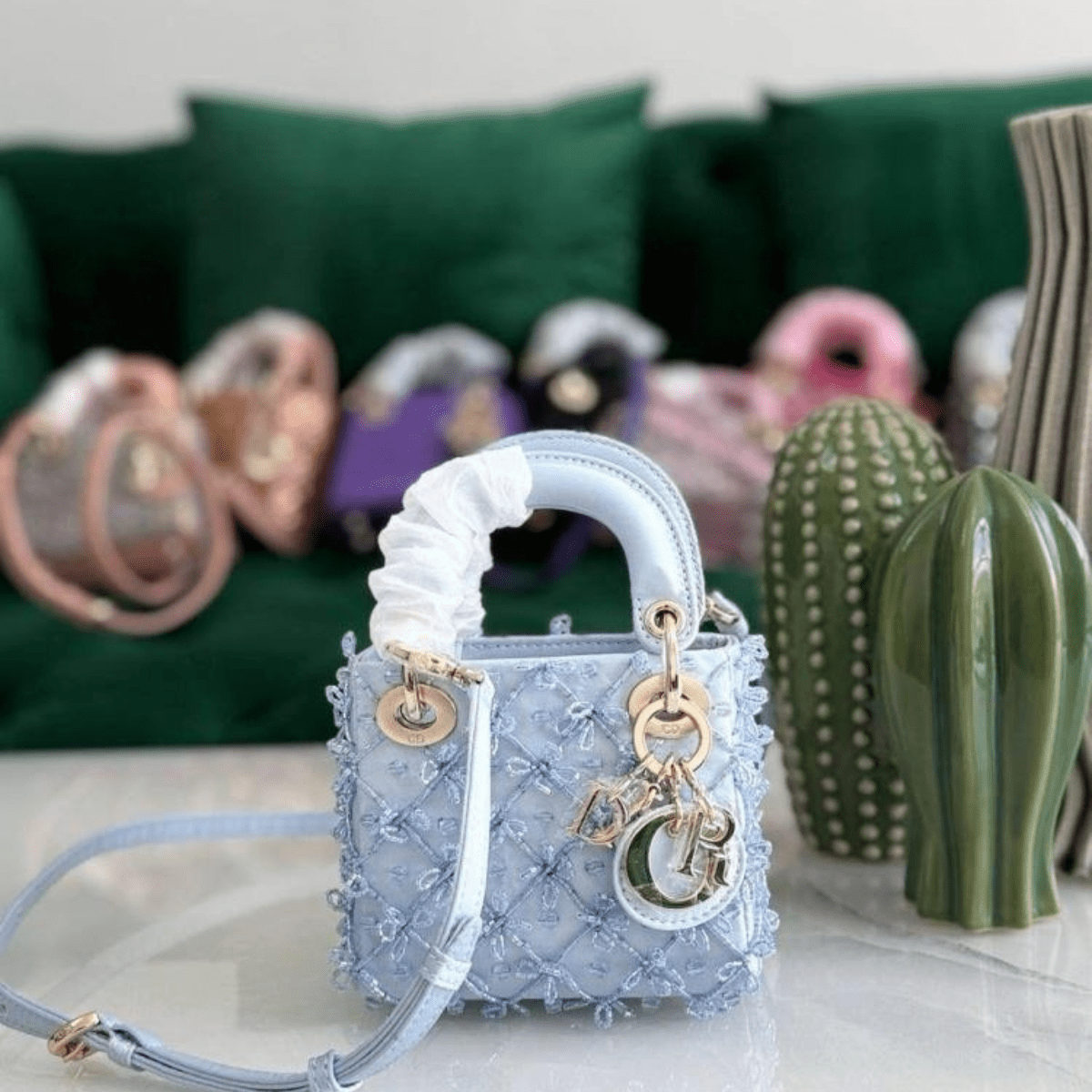 Lady Dior Micro - bag embroidered in blue