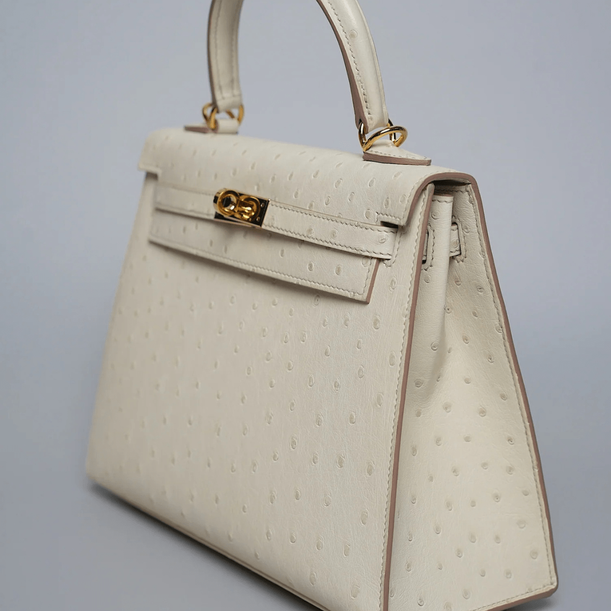 Hermès Kelly 25 In Concrete Ostrich Leather With Gold Hardware
