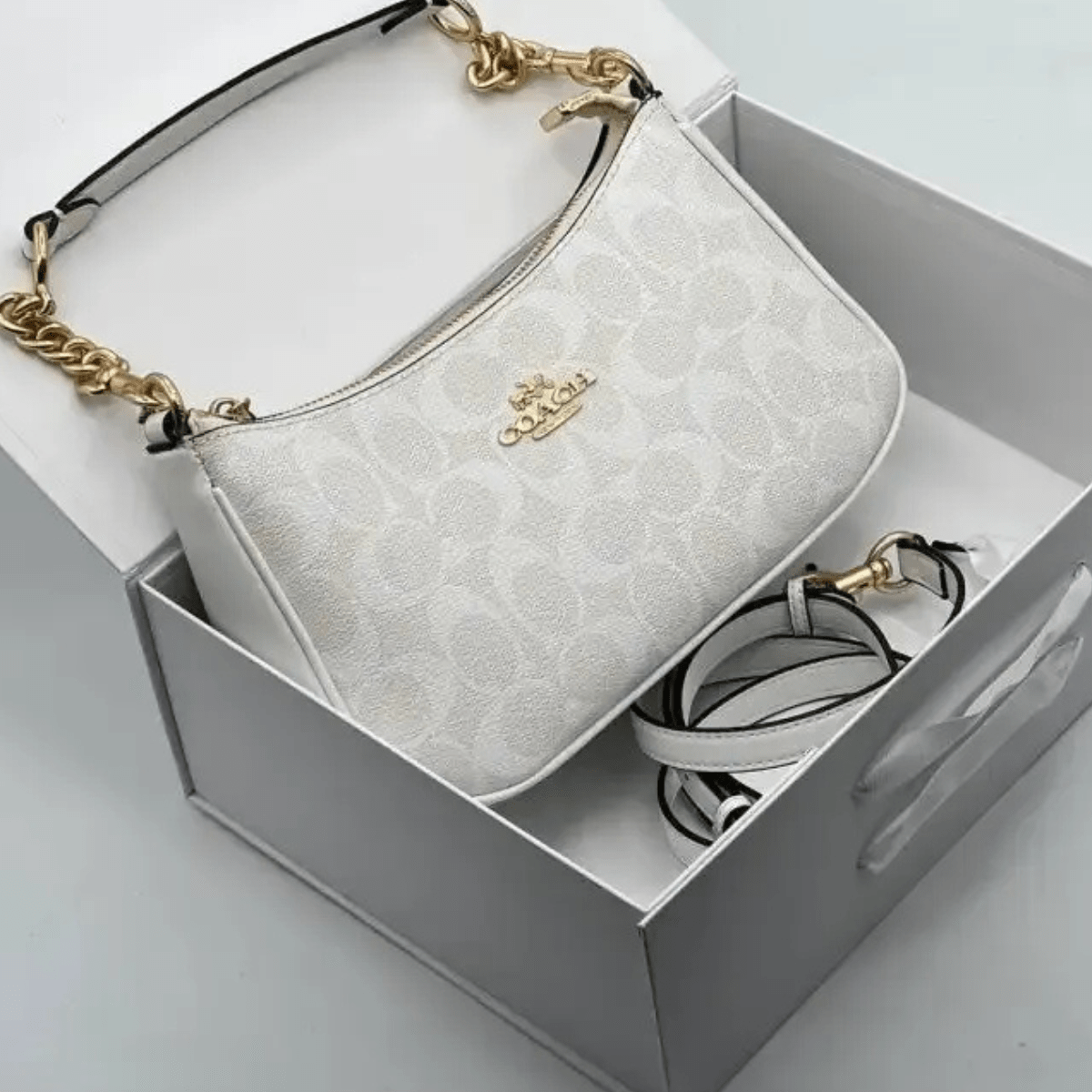 Coach – Set: Lockup Leather Slide Sandal & Teri Signature Canvas Bag