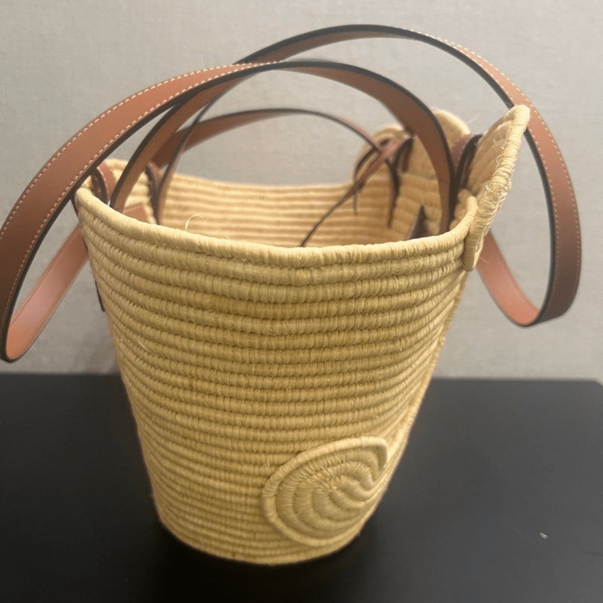 Céline Classic Small Basket with Braided Triomphe in Raffia and Calfskin