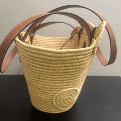 Céline Classic Small Basket with Braided Triomphe in Raffia and Calfskin