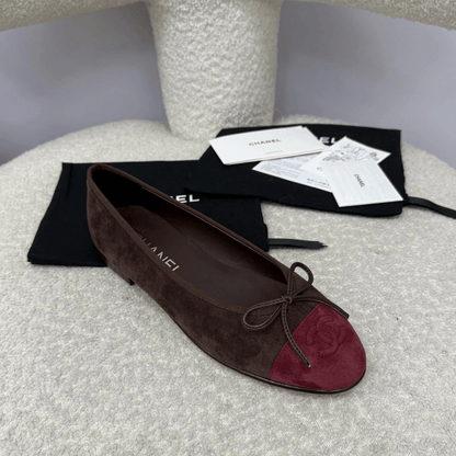 Chanel 25A Ballerinas – Dark Red Chocolate Suede