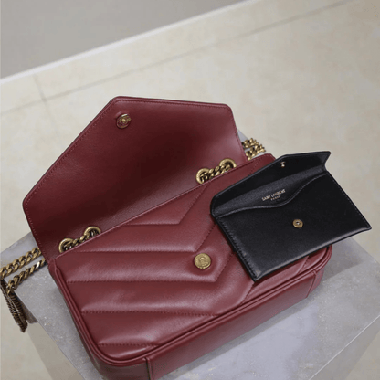 Saint Laurent Loulou Small Matelassé lambskin bag in Bordeaux