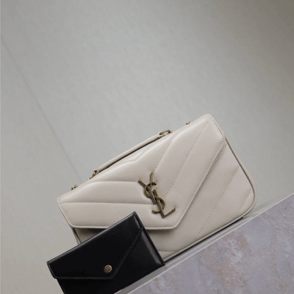 Saint Laurent Loulou Small Matelassé Lambskin Bag in White