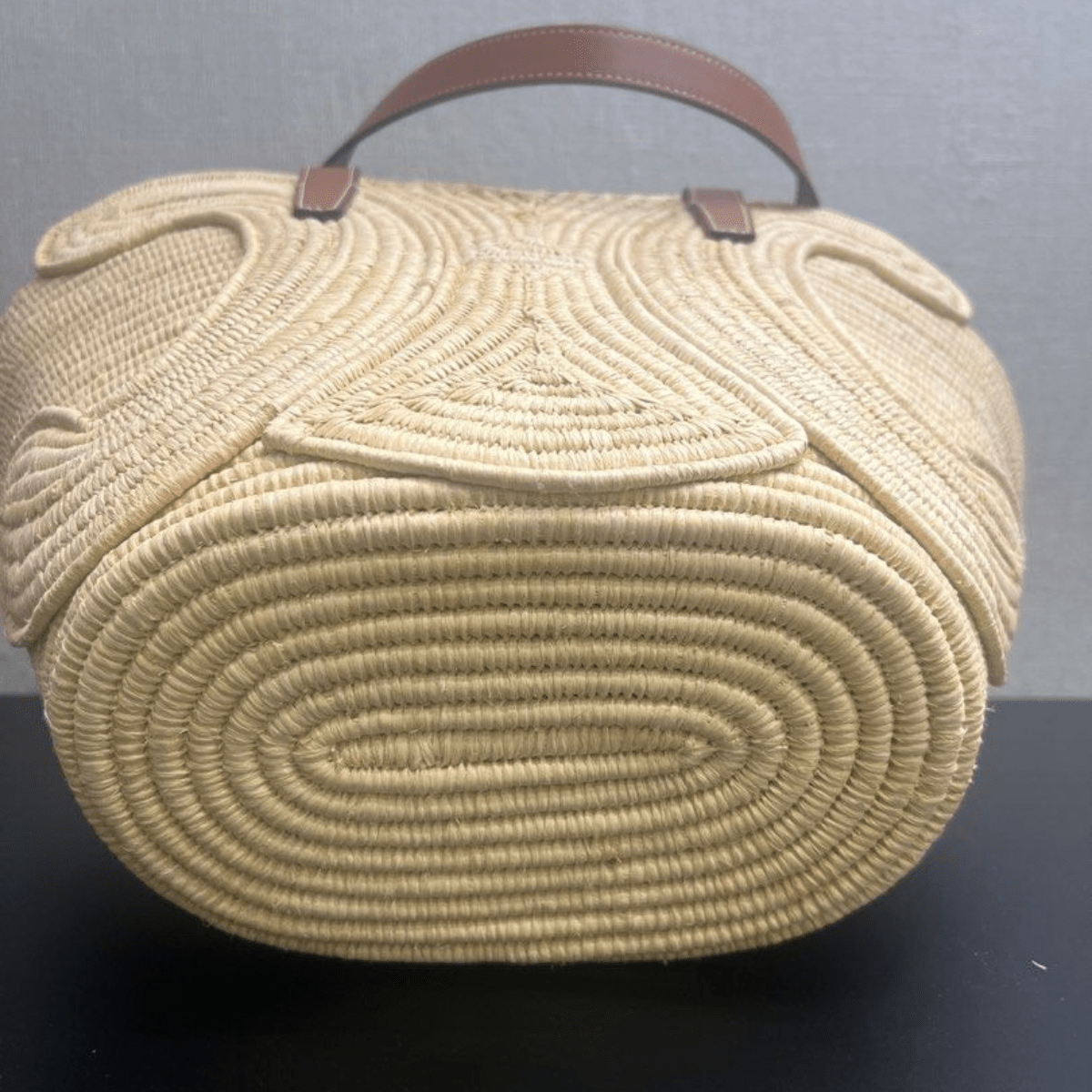 Céline Classic Small Basket with Braided Triomphe in Raffia and Calfskin