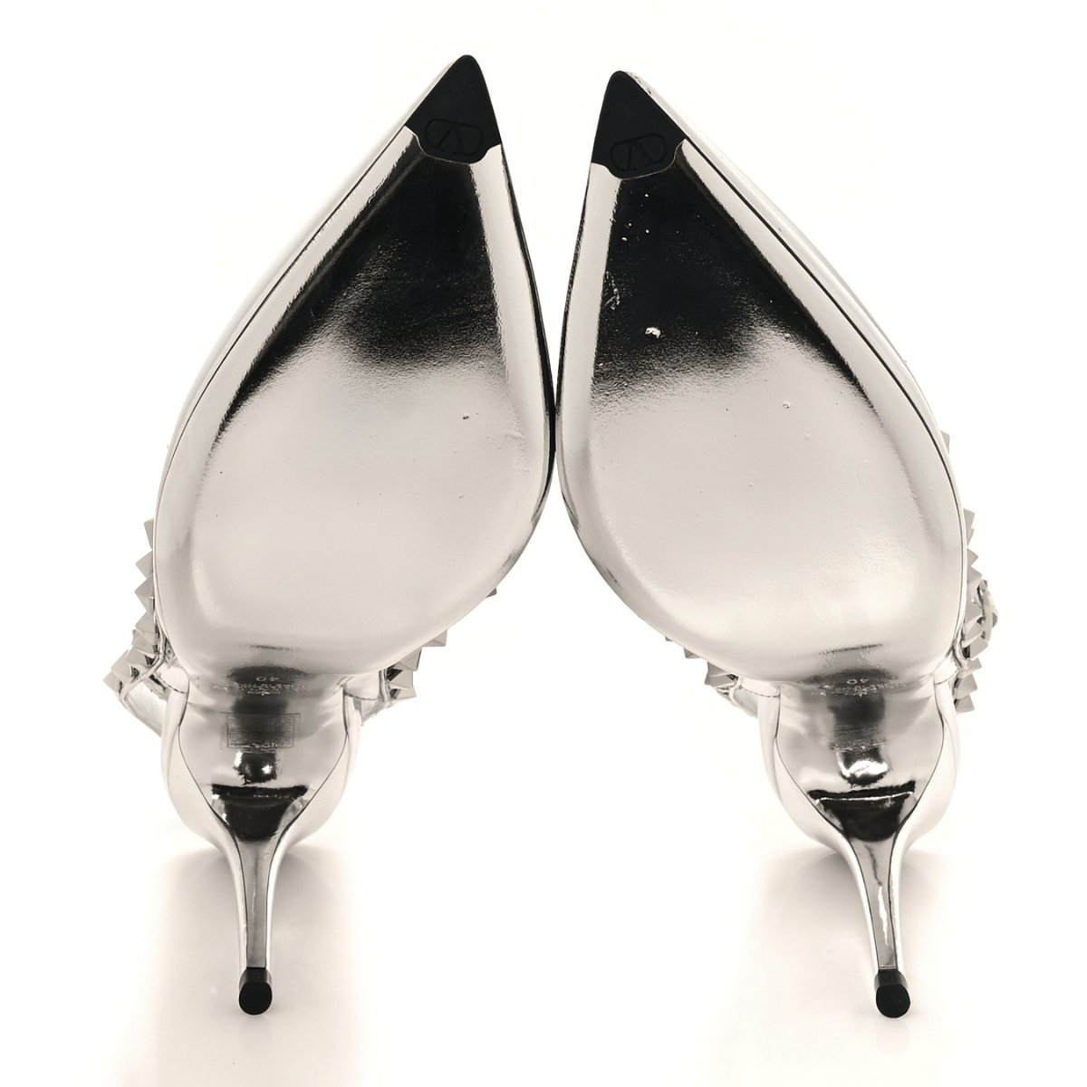 Valentino Garavani – Rockstud Ankle Strap Pumps 100 mm in silver patent leather