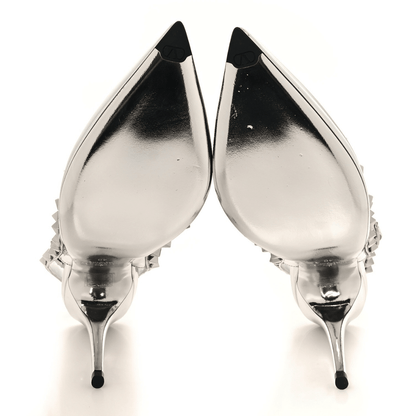 Valentino Garavani – Rockstud Ankle Strap Pumps 100 mm in silver patent leather