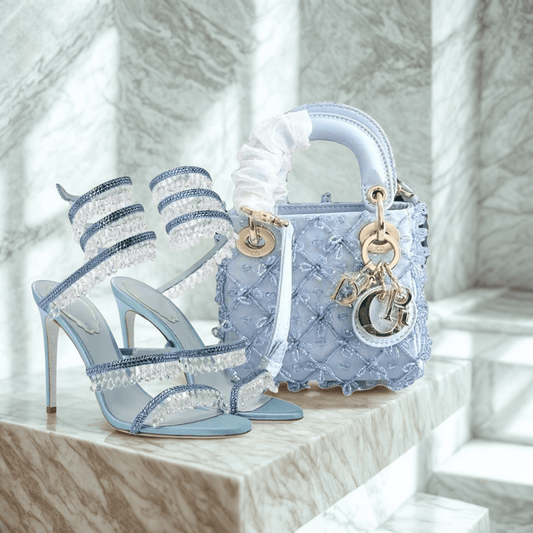 Lady Dior Micro Blue & René Caovilla Crystal Sandals Set