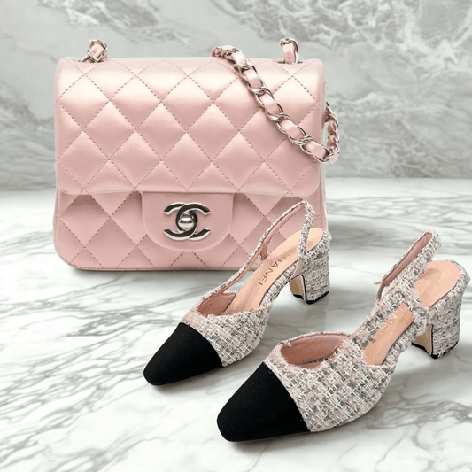 Chanel Mini Flap Pink & Slingback Tweed Set