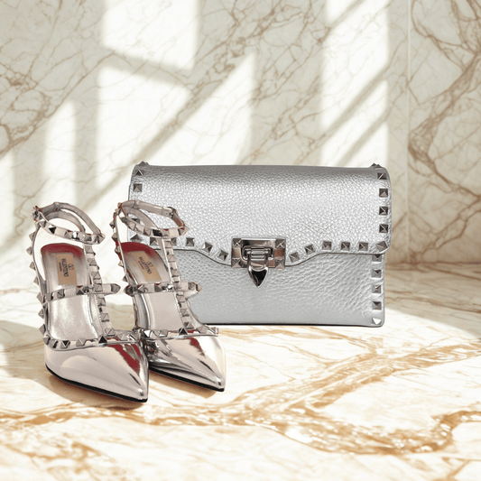 Valentino – Rockstud Silver Bag & Pumps Set