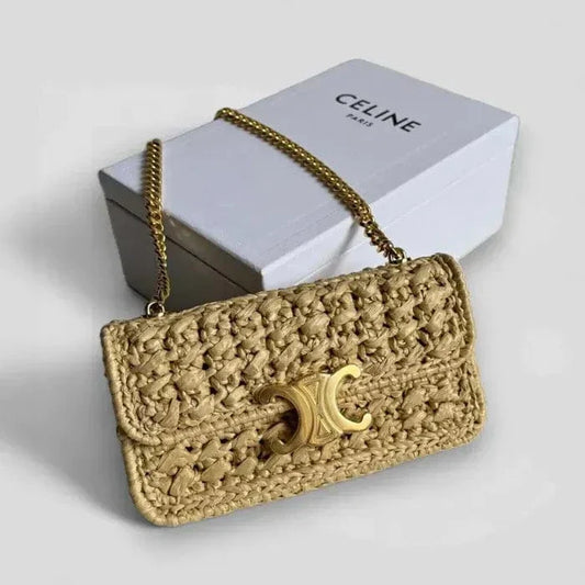 Céline – Claude Shoulder Bag With Raffia-Effect Chain
