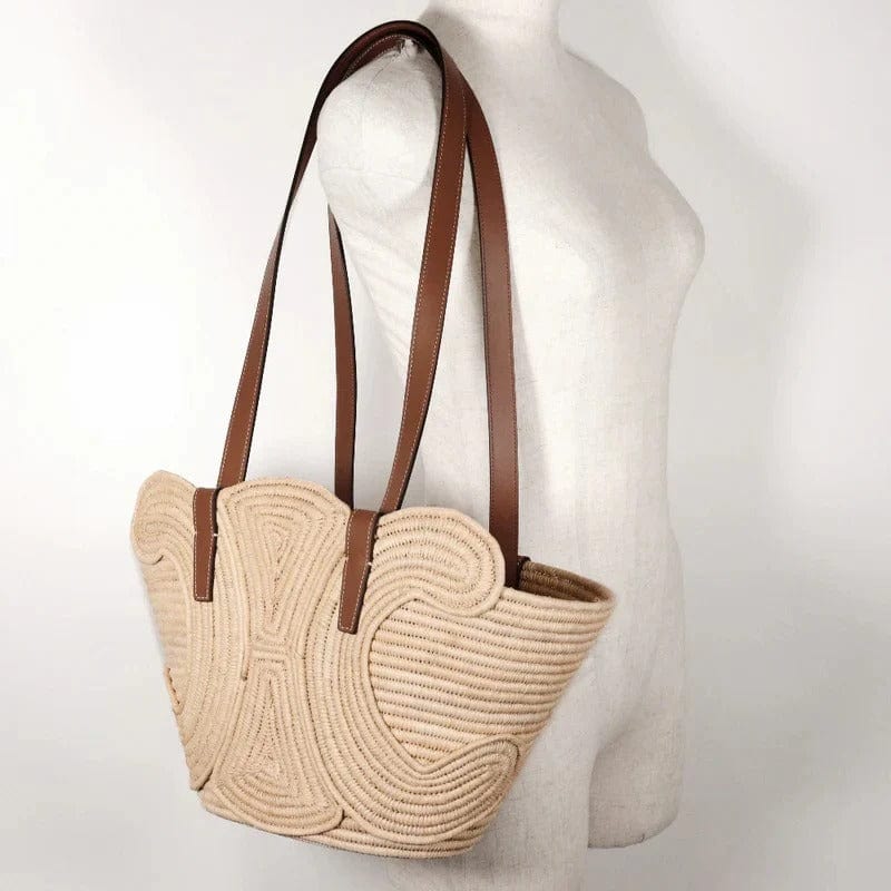 Céline Classic Small Basket with Braided Triomphe in Raffia and Calfskin