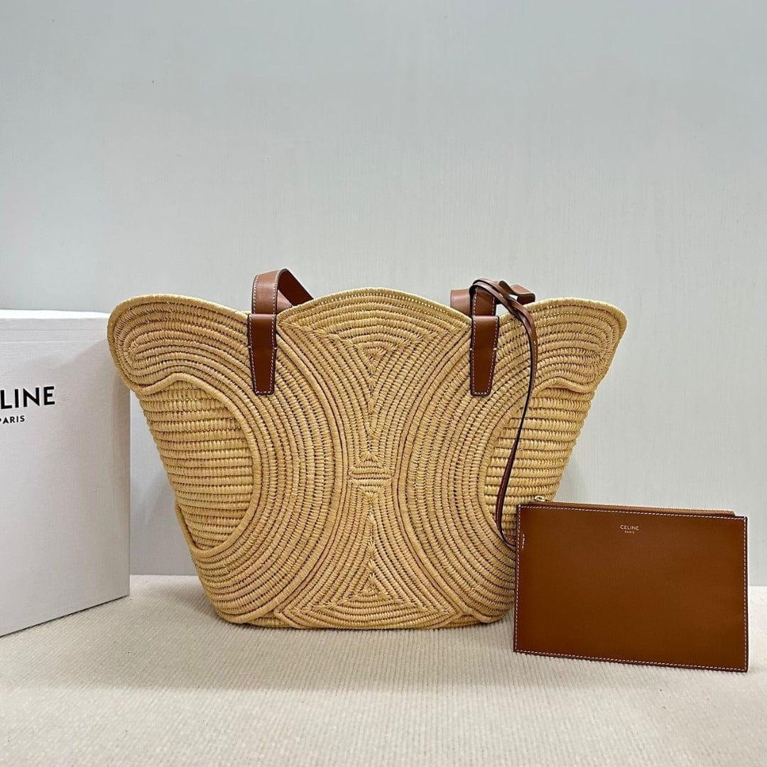 Céline Classic Small Basket with Braided Triomphe in Raffia and Calfskin