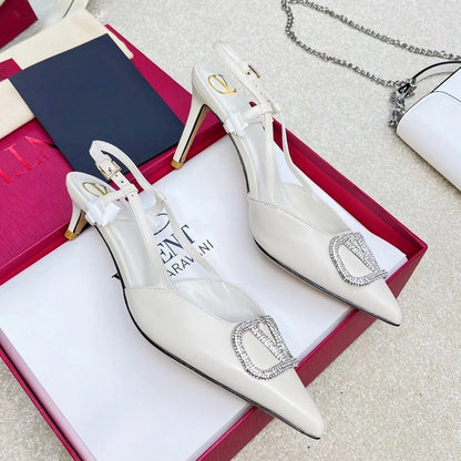 Valentino Garavani – VLogo Signature Diamond Slingbacks in white calfskin
