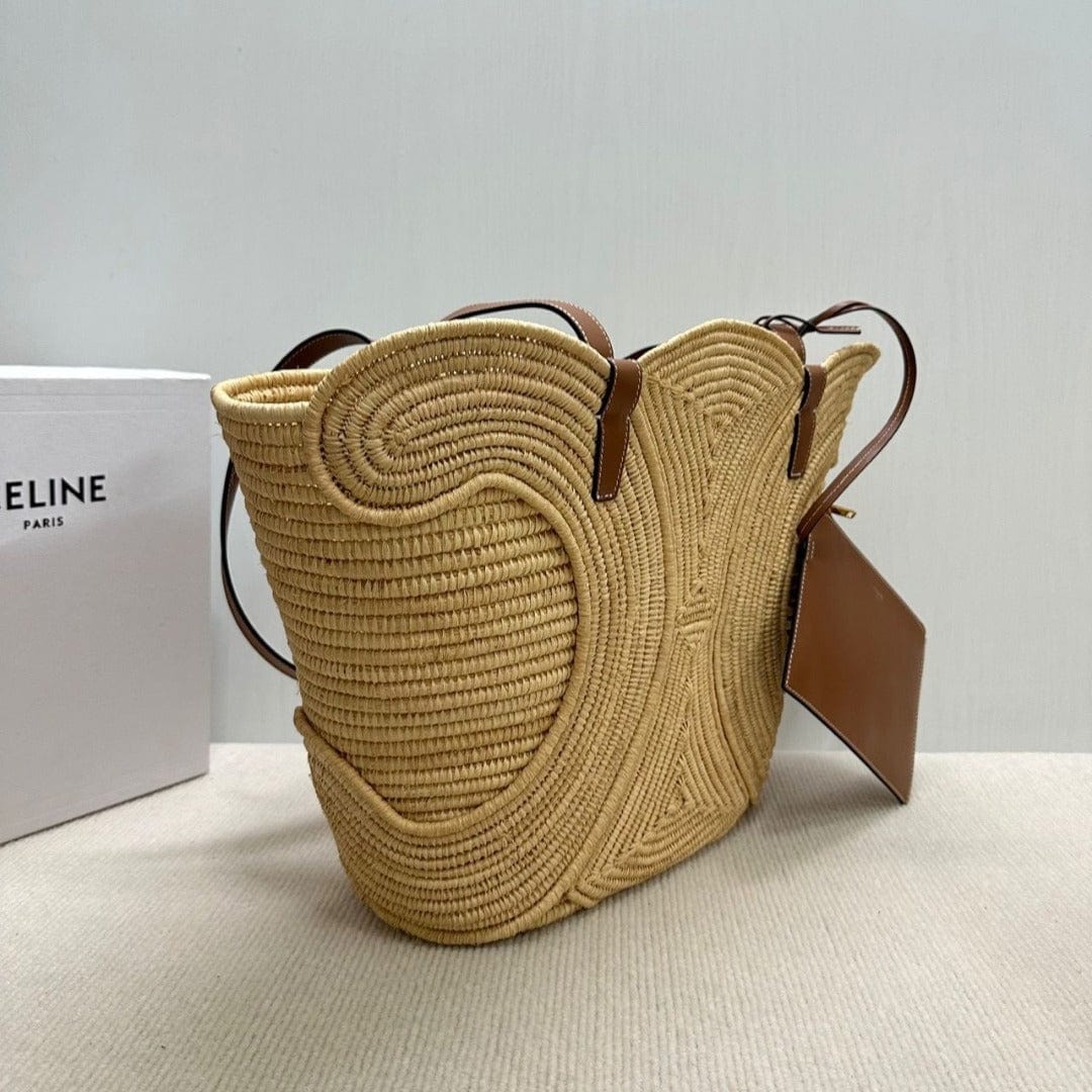 Céline Classic Small Basket with Braided Triomphe in Raffia and Calfskin