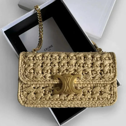 Céline – Claude Shoulder Bag With Raffia-Effect Chain