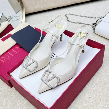 Valentino Garavani – VLogo Signature Diamond Slingbacks in white calfskin